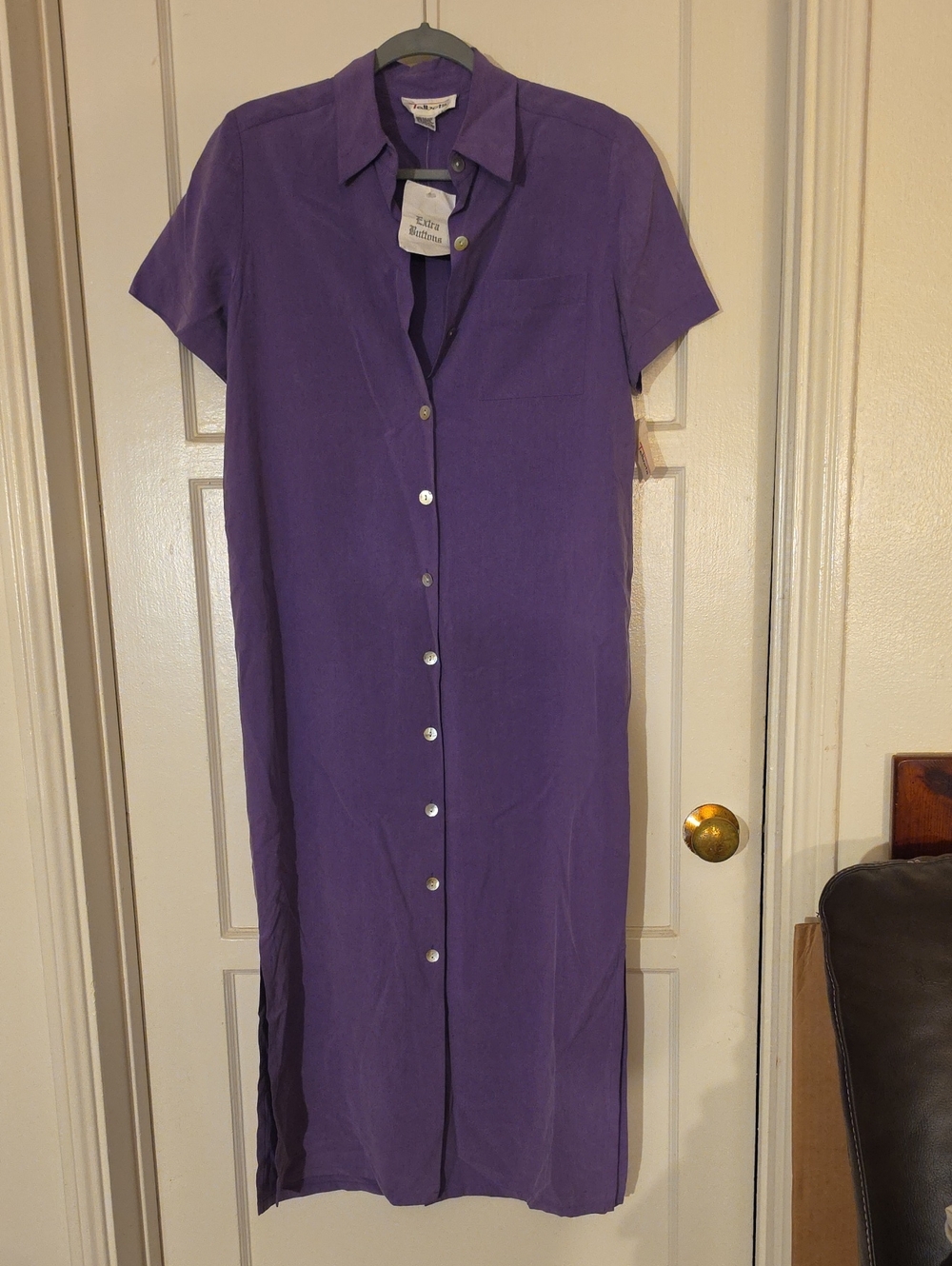 Talbots 100% Silk Short Sleeve Button Front Maxi Shirtdress Purple Size 6
